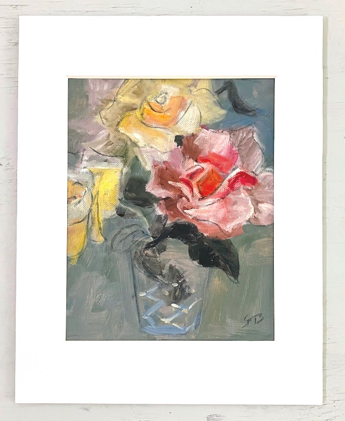 Roses In Bloom Original Oil Painting | Soft Spring Floral Art | Matted to 11x14 | One of a Kind Gift for Mom | Free Gift Wrap