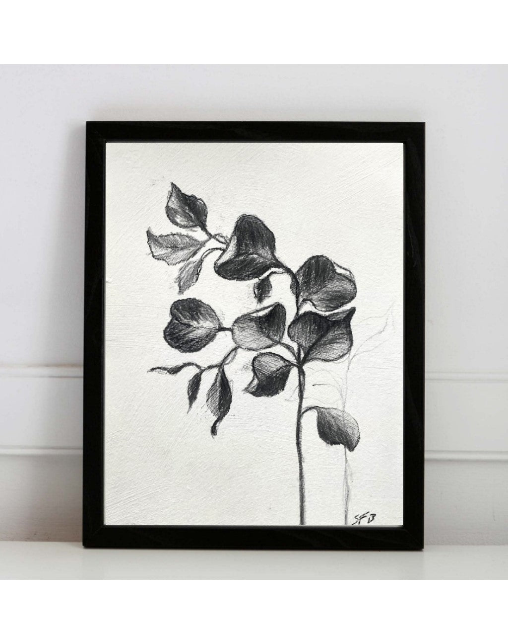 Branch Drawing Wall Art | Botanical Charcoal Drawing | Charcoal Drawing On Paper | Gallery Wall Art | Eucalyptus Drawing | Spa Wall Decor