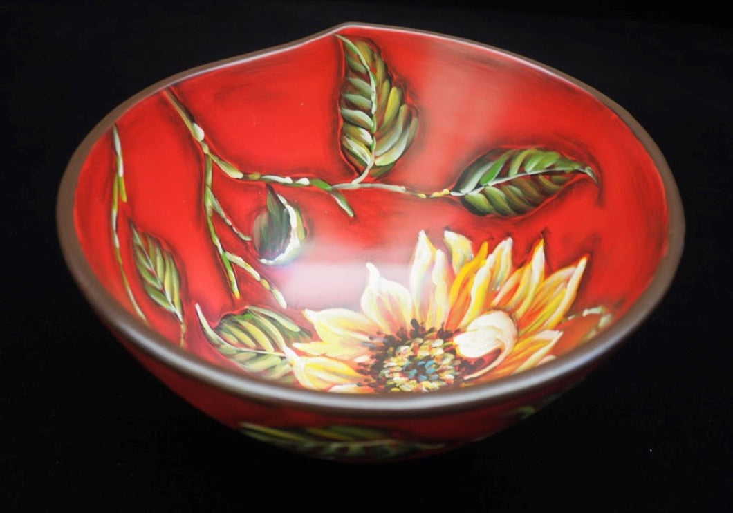 Cherry Red Sunflower Bowl, Asymmetrical Bowl, Holiday Accent Bowl, Wedding Gift, Modern Bowl, Bold Blossom Decor