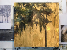 Load image into Gallery viewer, Oak Tree Painting | Marsh Oil Painting | Swarovski Crystal Embellishment | Gallery Wall Art | Gold Leaf Detail | Landscape Oil Painting
