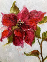 Load image into Gallery viewer, Cherry Red Art Original | Botanical Painting | Holiday Flower On Wood Panel | Gallery Wall Art | Poinsettia Painting | Living Room Decor
