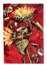 Load image into Gallery viewer, Sunflower wall art digital print. Red and yellow sunflowers.
