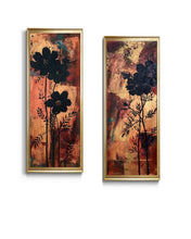 Load image into Gallery viewer, Original oil painting wild flowers on rose gold. Vertical original oil painting on watercolor paper with gold, copper metal leafing.
