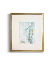 Load image into Gallery viewer, Japandi Botanical Vertical Wall Art in soft hues of turquoise and gold on a clean crisp white background.
