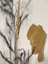 Load image into Gallery viewer, Wildflower Charcoal Drawing |Japandi Botanical Art | Gold Leaf Painting | Gallery Wall Art | Spa Wall Decor | Neutral Wall Art
