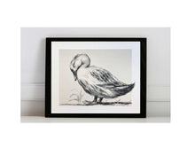 Load image into Gallery viewer, Duck Giclee Wall Art | Charcoal Drawing Print | Gallery Wall Art | Whimsical Art Drawing | Modern Farmhouse | Vintage Style Duck Art
