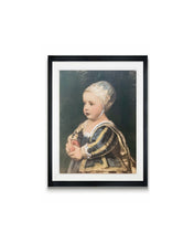 Load image into Gallery viewer, Vintage Renaissance Child Portrait print with light overpaint in white. 9&quot;+12&quot;
