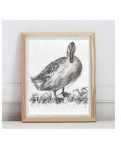 Load image into Gallery viewer, Duck Wall Art, Charcoal Drawing, Gallery Wall Art, Fanciful Art Drawing, Modern Farmhouse, Vintage Style Duck Art, Housewarming gift
