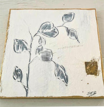 Load image into Gallery viewer, Botanical Charcoal Drawing | Japandi Home Decor | Charcoal Drawing on Wood | Gallery Wall Art | Eucalyptus Drawing | Spa Wall Decor
