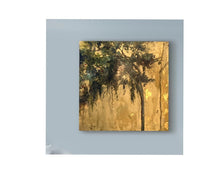 Load image into Gallery viewer, Oak tree painting, marsh oil painting, Swarovski crystal embellishment, gallery wall art, gold leaf detail, landscape oil painting
