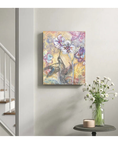 Original Hummingbird Oil Painting, Butterflies and Orchid Wall Art, Gallery Wall Art, Nature Landscape Painting, Wedding Gift