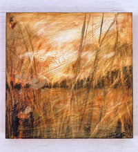 Load image into Gallery viewer, Moody Landscape | Atmospheric Landscape | Charcoal Drawing on Wood | Gallery Wall Art | Savannah Grass Drawing | Panorama Landscape
