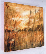 Load image into Gallery viewer, Moody Landscape | Atmospheric Landscape | Charcoal Drawing on Wood | Gallery Wall Art | Savannah Grass Drawing | Panorama Landscape
