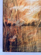 Load image into Gallery viewer, Moody Landscape | Atmospheric Landscape | Charcoal Drawing on Wood | Gallery Wall Art | Savannah Grass Drawing | Panorama Landscape
