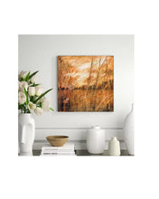 Load image into Gallery viewer, Moody Landscape, Atmospheric Landscape, Charcoal Drawing on Wood, Gallery Wall Art, Savannah Grass Drawing, Panorama Landscape
