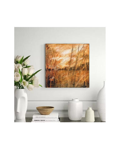 Moody Landscape, Atmospheric Landscape, Charcoal Drawing on Wood, Gallery Wall Art, Savannah Grass Drawing, Panorama Landscape