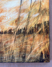 Load image into Gallery viewer, Moody Landscape | Atmospheric Landscape | Charcoal Drawing on Wood | Gallery Wall Art | Savannah Grass Drawing | Panorama Landscape
