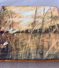 Load image into Gallery viewer, Moody Landscape | Atmospheric Landscape | Charcoal Drawing on Wood | Gallery Wall Art | Savannah Grass Drawing | Panorama Landscape
