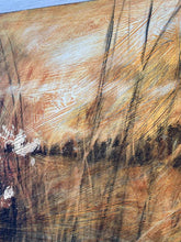 Load image into Gallery viewer, Moody Landscape | Atmospheric Landscape | Charcoal Drawing on Wood | Gallery Wall Art | Savannah Grass Drawing | Panorama Landscape
