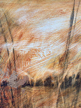 Load image into Gallery viewer, Moody Landscape | Atmospheric Landscape | Charcoal Drawing on Wood | Gallery Wall Art | Savannah Grass Drawing | Panorama Landscape
