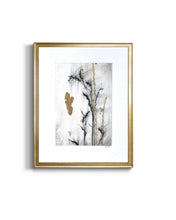 Load image into Gallery viewer, Japandi Botanical Black and Gold vertical wall art in soft values of charcoal and gold on a clean crisp neutral background, unframed,
spa wall decor, wedding gift, housewarming gift
