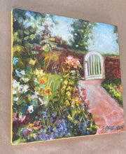 Load image into Gallery viewer, Courtyard Art | Lush Garden Landscape | Original Jewel Painting | Gallery Wall Art | Vibrant Flower Painting | Housewarming Gift
