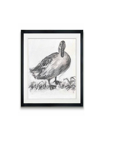 Duck Wall Art, Charcoal Drawing, Gallery Wall Art, Fanciful Art Drawing, Modern Farmhouse, Vintage Style Duck Art, Housewarming gift