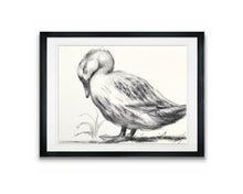 Load image into Gallery viewer, Baby Room Decor, Charcoal Wall Art, Duck Lover Gift, Gallery Wall Art, Vintage Style Charcoal Drawing, Sleeping Duck Art
