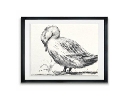 Baby Room Decor, Charcoal Wall Art, Duck Lover Gift, Gallery Wall Art, Vintage Style Charcoal Drawing, Sleeping Duck Art