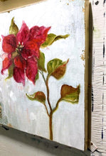 Load image into Gallery viewer, Cherry Red Art Original | Botanical Painting | Holiday Flower On Wood Panel | Gallery Wall Art | Poinsettia Painting | Living Room Decor
