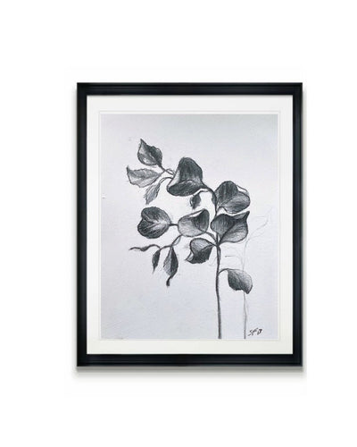 Eucalyptus Charcoal Drawing, Botanical Artwork, Leaf Art, Minimalist Leaf Drawing, Gallery Wall Art, Home Decor