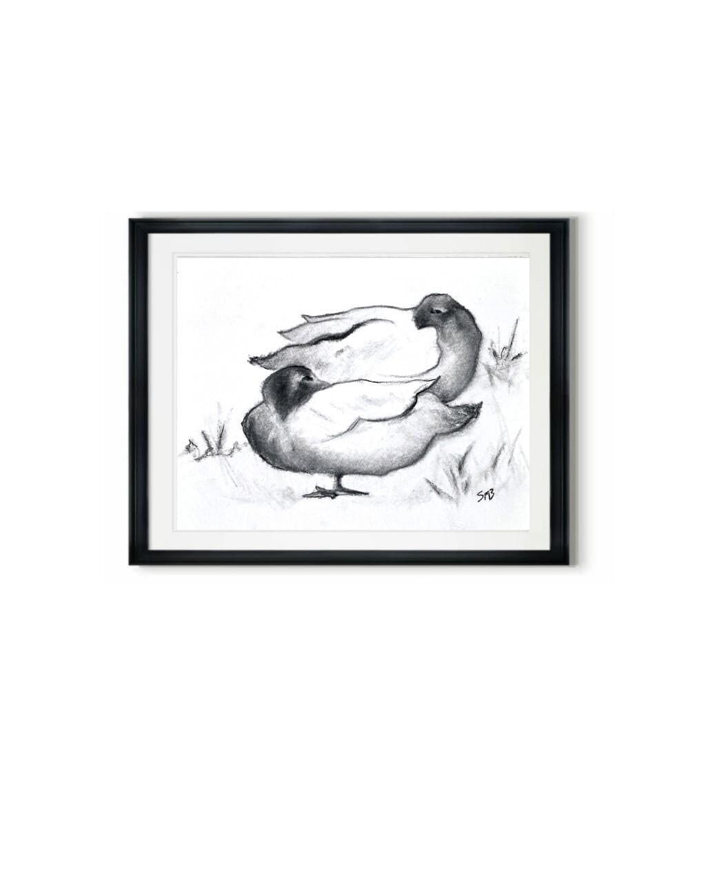 Duck Wall Art, Charcoal Drawing, Gallery Wall Art, Fanciful Art Drawing, Modern Farmhouse, Vintage Style Duck Art, Holiday Gift