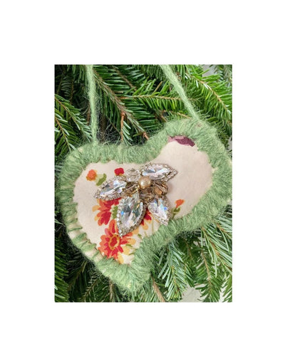 Christmas Jeweled Ornament, Hand Crafted Sachet, Vintage Jeweled Tree Ornament, Crystal Sweetheart Sachet, Small Gift