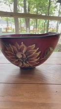 Load and play video in Gallery viewer, Cherry Red Sunflower Bowl | Asymmetrical Bowl | Holiday Accent Bowl | Wedding Gift | Modern Bowl | Bold Blossom Decor
